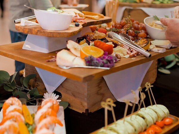Grazing display with shrimp and sushi, Chef's Event Center near Rochester, NY