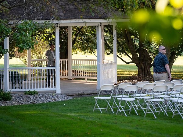 The gazebo with ceremony chairs set on the lawn, Chef's Event Center near Rochester, NY