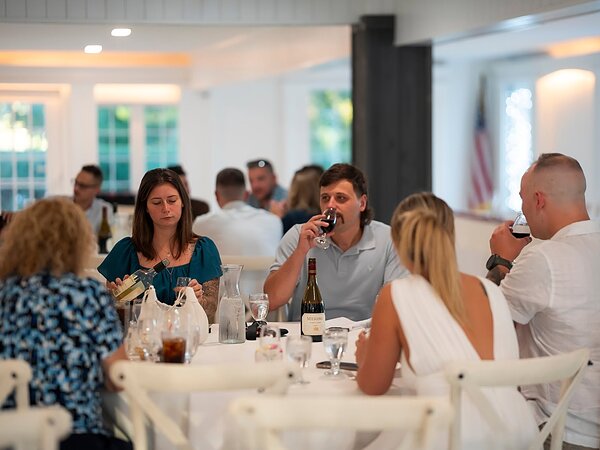Guests dining at a reception in the banquet hall, Chef's Event Center near Rochester, NY