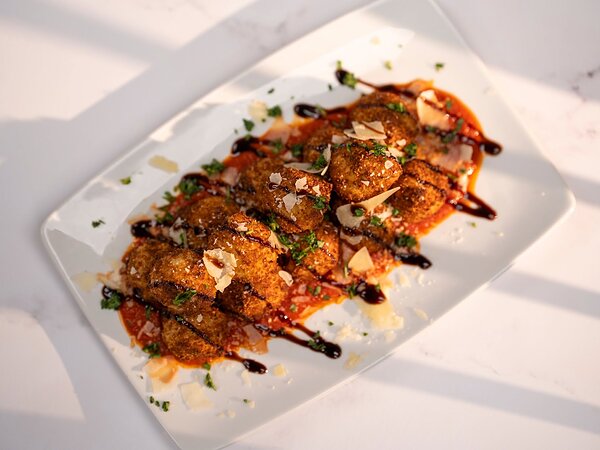 Plated entree with balsamic drizzle, Chef's Event Center near Rochester, NY