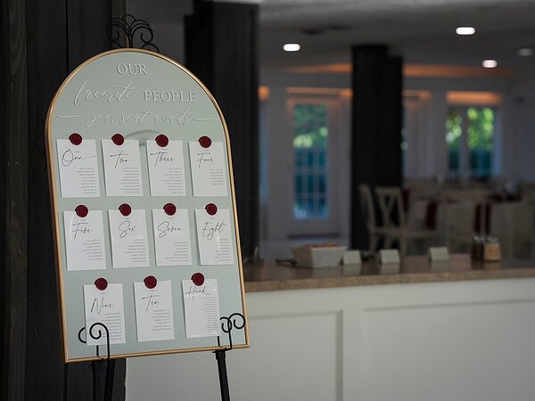 Wedding seating chart display, Chef's Event Center near Rochester, NY