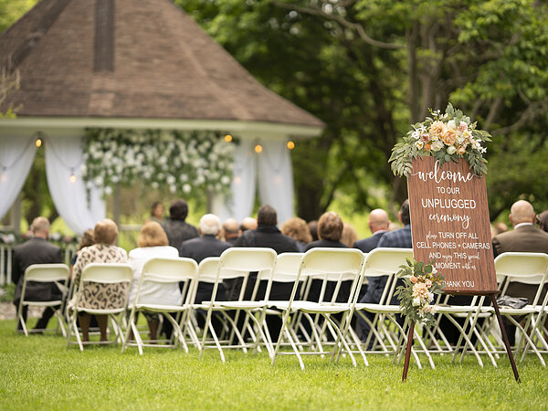 Guests seated at the gazebo for a ceremony, Chef's Event Center near Rochester, NY