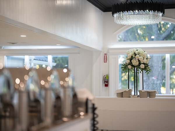 The renovated banquet hall set for an indoor ceremony, Chef's Event Center near Rochester, NY