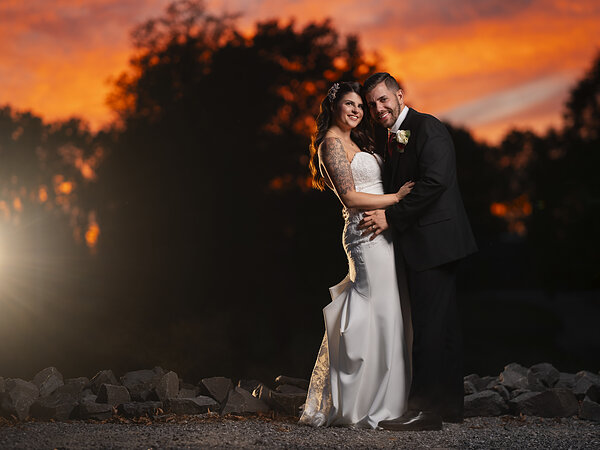 A couple at sunset on the grounds, Chef's Event Center near Rochester, NY